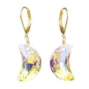   Crystal Aurora Borealis Faceted Crescent Moon Earrings Jewelry
