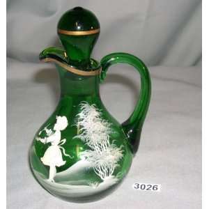  Fenton Mary Gregory green glass cruet with young girl 