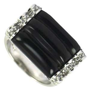  Black Agate Horizontally Ribbed Ring: Jewelry
