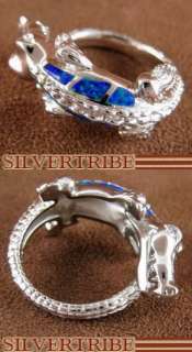 Created Blue Opal Jewelry Silver Alligator Ring Size 8  
