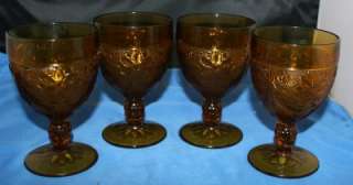 Indiana Sandwich Glass Footed Amber Wine Goblets (4)  