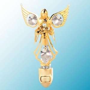  24k Gold Angel with Flowers Night Light   Clear Swarovski 