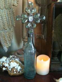 French Antique Green Crystal Cross on Antique Bottle 16  
