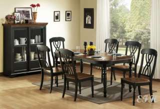 NEW 7PC ANTIQUE CHERRY & BLACK DINING WOOD TABLE SET  
