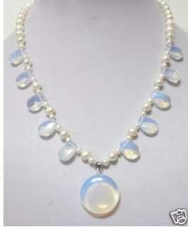 Jewelry moonstone white Freshwater pearl pendant necklace  