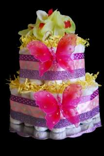 Baby Girl Shower Gift Pink Purple Buttefly Diaper Cake  