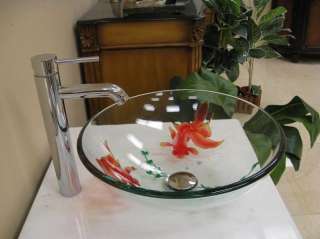 Bathroom Koi Fish Glass Sink & Chrome Faucet Combo  