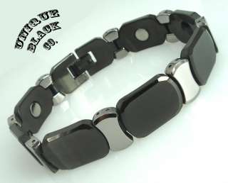 Heavy BLACK Tungsten Carbide Silver tone Magnetic Men Watch Bracelet 