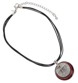 New Chicos Red Black Enamel Circle Pendant Necklace  