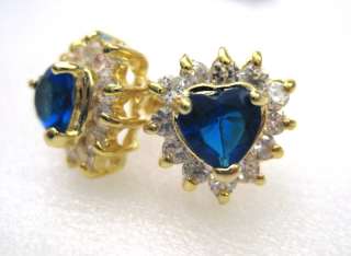 18K Gold Plated Blue Sapphire Diamond Earrings / Heart  