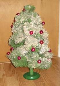 Vintage Christmas Bottle Brush Flocked Tree w. Ornaments  