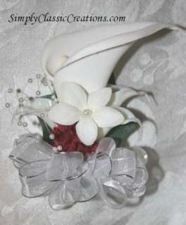 WHITE CALLA LILY APPLE RED ACCENT WEDDING BOUQUET SET  