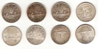 Lot Of 8 Canadian Silver Dollars $8 Face Value Various 1956 1967 