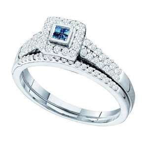  1/2 Carat Blue & White Diamond 14k White Gold Bridal Set 