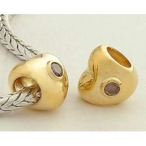  Gold on 925 Sterling Silver European Style Heart with a Brown Stone 