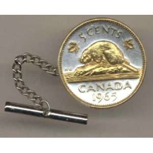   Silver World Coin Tie Tack   Canadian nickel Beaver 