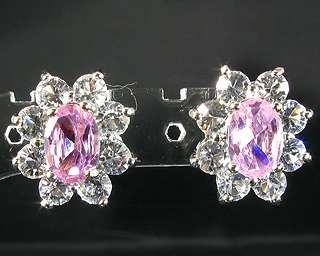 Fashion Jewelry Gift 1cm Oval Cut Pink Sapphire White Gold GP Stud 