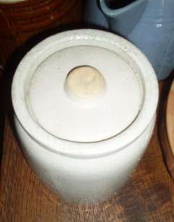 antique Salt Glaze STONEWARE CANNING JAR CROCK w/Lid Pottery arts 