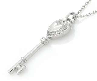 925 Sterling Silver w/Diamonds KEY Pendant Necklace  