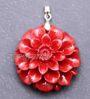 Big 35mm Red Rose coral pendant 17mm earring set 148  