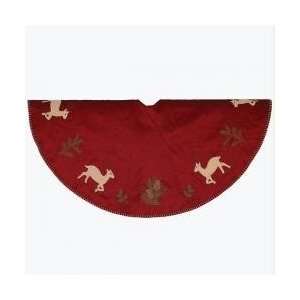   , Holly and Pine Cone Country Applique Burgundy Christmas Tree Skirt