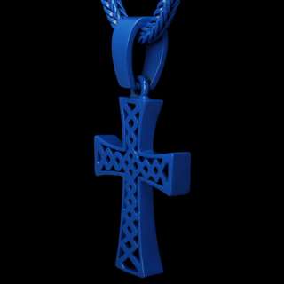 Blue Hip Hop Cubic Zirconia Cross Pendant Chain Combo  