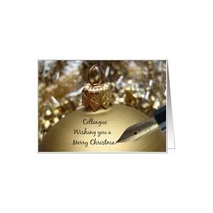  colleague christmas message on golden ornament Card 