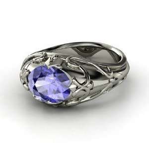    Hearts Crown Ring, Oval Tanzanite 14K White Gold Ring Jewelry
