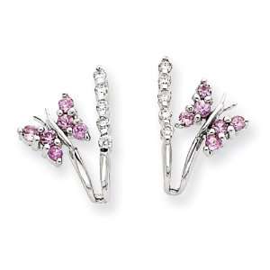  14k White Gold Diamond and Pink Sapphire Butterfly Earrings 
