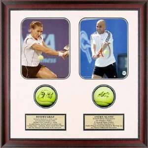 Andre Agassi and Steffi Graf Dual Autographed Tennis Ball Shadowbox