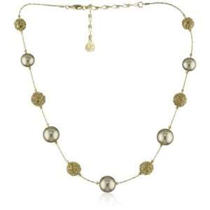  Anne Klein Gold  Tone Champagne Pearl and Topaz Crystal 