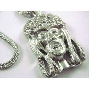    Jay Z Iced Out Silver Jesus Pendant Franco Chain Small Jewelry