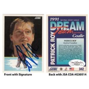 Patrick Roy Signed 1991 Score Dream Team Canadiens #342 Trading Card 