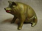 very old cast iron smiling piggy bank painted gold w