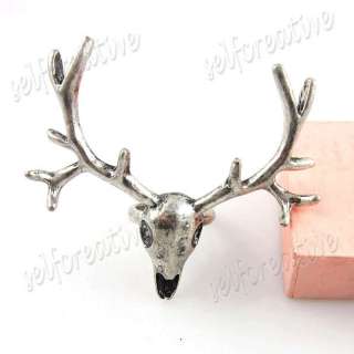 Reindeer Deer Elk Milu Head Horn Large Finger Ring Sz 6/M Silver/Gold 