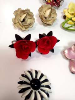  Jewelry Lot Plastic Rose Enamel Flower Brooches Earrings Bracelet