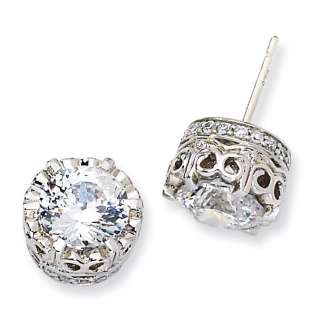 STERLING SILVER 100 FACET CZ ROUND POST EARRINGS  