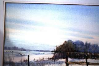   WATERCOLOUR H. N. BAILLOD PASTURE BARB WIRE FENCE WINTER 83 WATERCOLOR