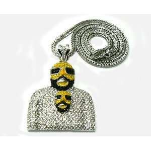 Large Fully Iced Out Silver Rick Ross Face Pendant and 36 Inch Franco 
