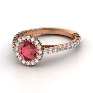  Raquel Ring, Round Ruby 14K Rose Gold Ring with Diamond 