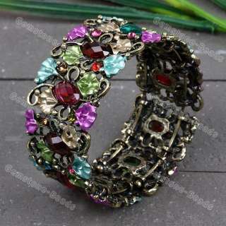 Motley Crystal Glass Bead Resin Flower Bracelet Bangle  