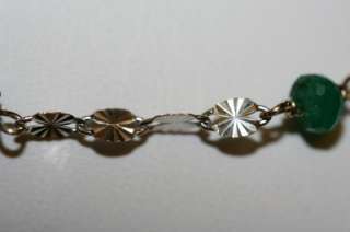   White gold Natural Brazilian Emerald Diamond Cut chain bracelet  