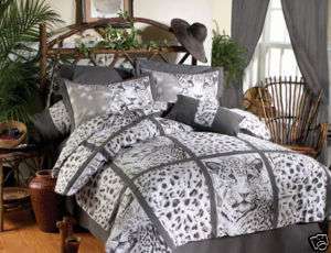 New Gray Leopard Comforter Sheet Bedding Set Queen 10p  