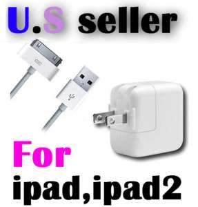   1A POWER ADAPTER CHARGER + USB DATA CABLE CORD IPAD 2 IPHONE 4 4S 4G S