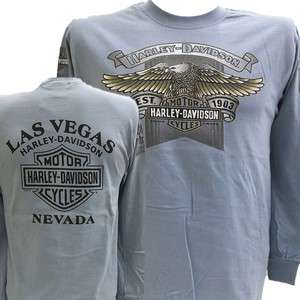 Harley Davidson Las Vegas Dealer Long Sleeve Tee T Shirt BLUE MEDIUM 