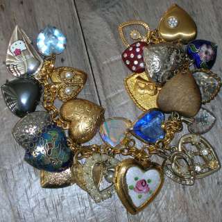   Heart Charm Bracelet Guilloche Rhinestone Hello Kitty Glass  