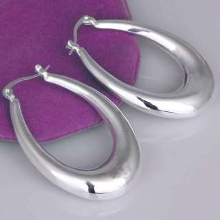 Free Ship Silver Plated Oblong Hoop Earring Hot Fashion  