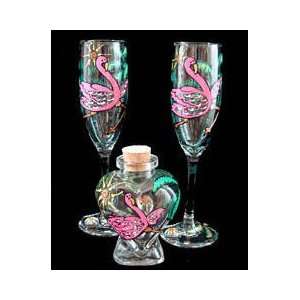   Hand Painted   Matching Set of Toasting Flutes   6 oz.
