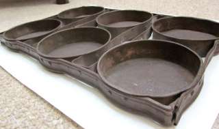 antique 6 CAST IRON maybe STEEL? CAKE PANS all attached primitive 