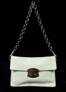 Prada Wht Leather Chain Shoulder Strap Flap Bag Baguette Clutch S 